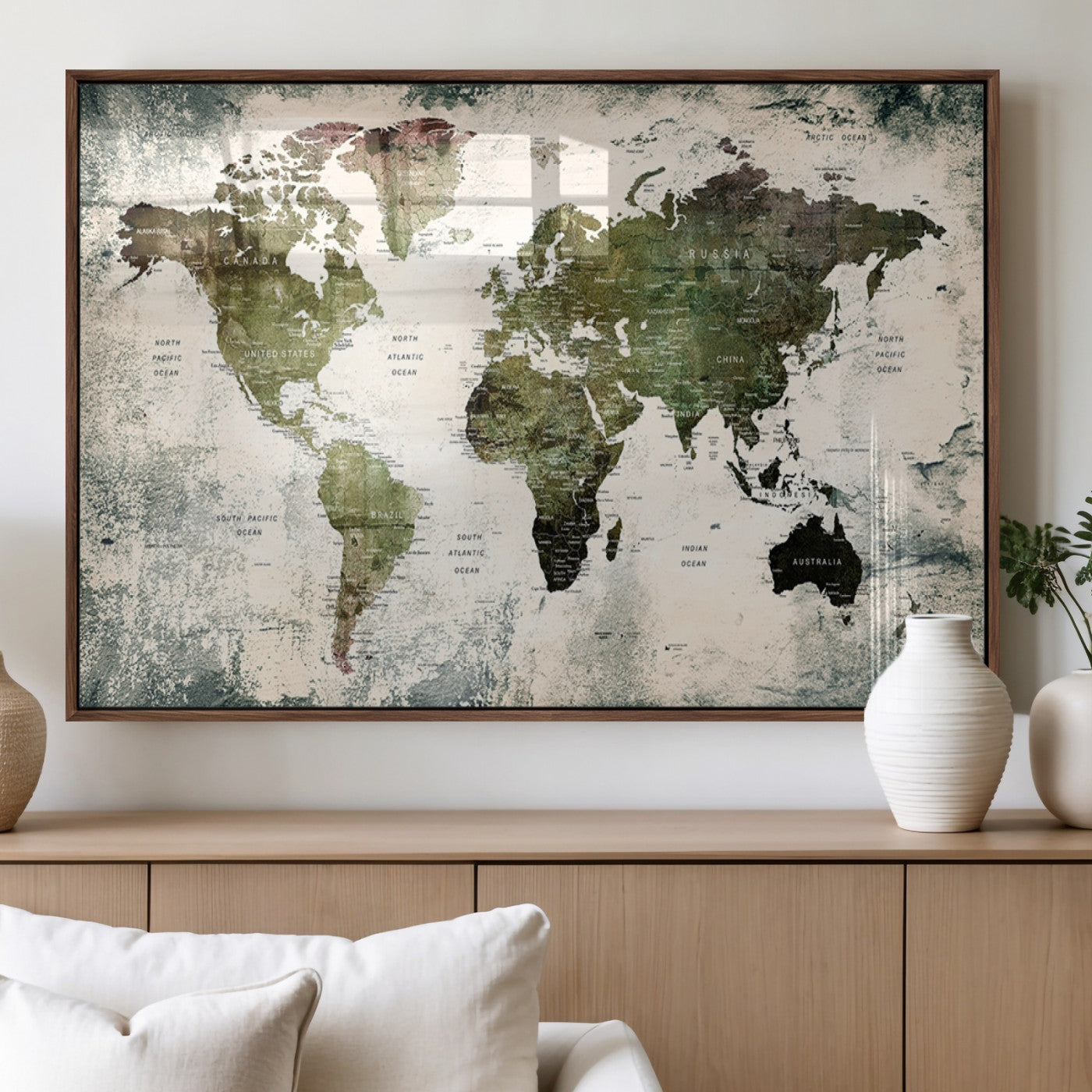 MGV-FP-36X24-3P - Push Pin World Map Canvas Print – Framed Wall Art for Couples to Track Their Travels – Anniversary