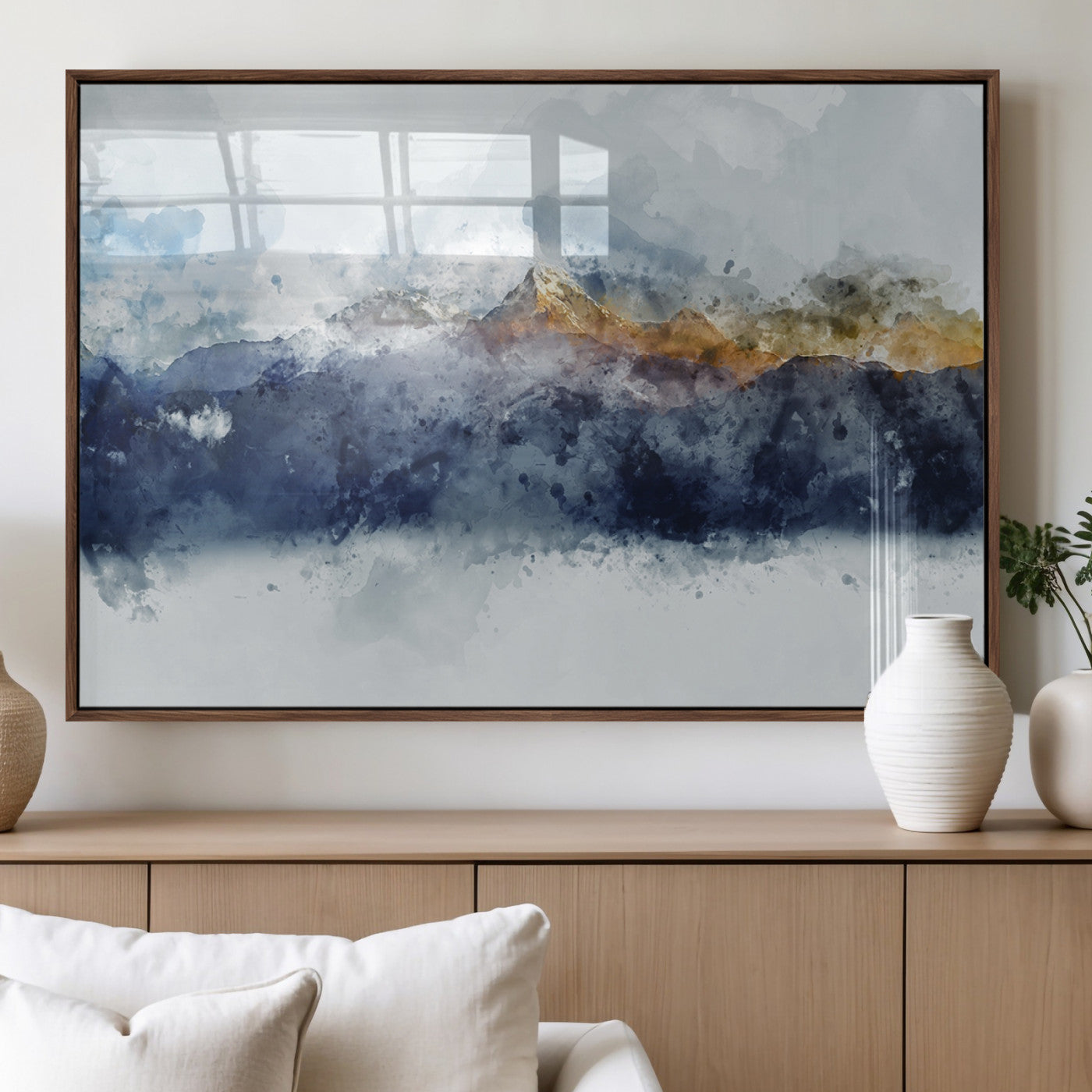 89149-MGV-FP-60X30-3P_Walnut-Abstract Mountain Range Art Canvas Print | 3 Panel Watercolor Landscape for Living Room, Office, or Bedroom | Large Ready-to-Hang Artwork