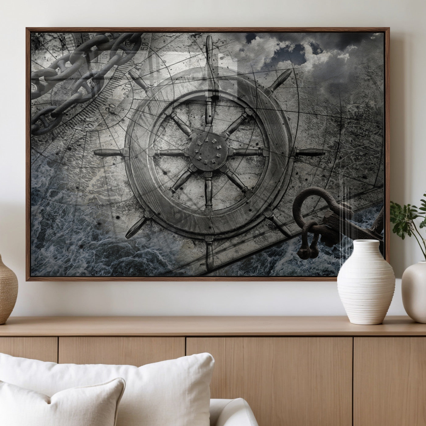 MGV-FP-60X30-3P - Ship Steering Wheel Vintage Wall Art Canvas Print