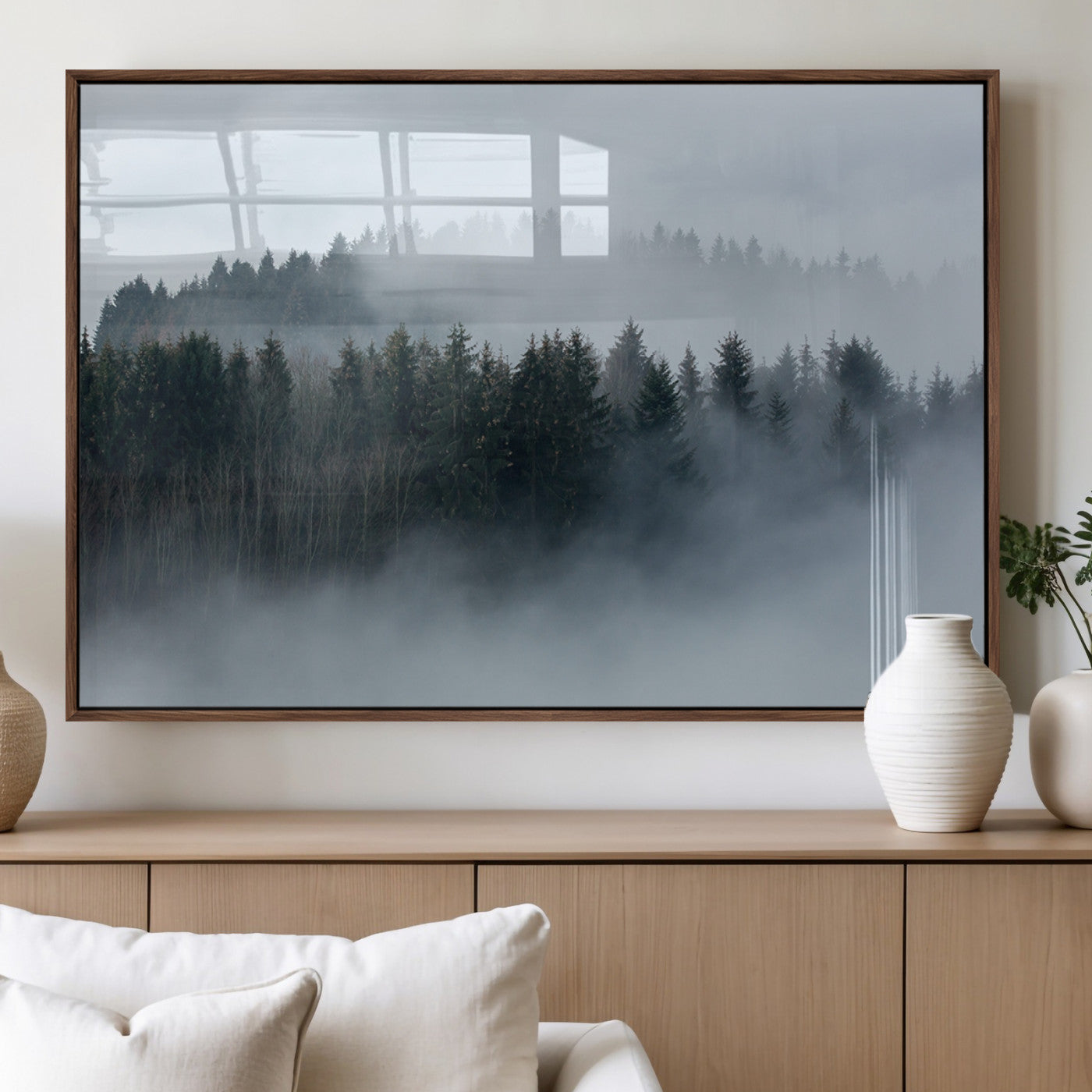 MGV-FP-60X30-3P - Autumn and Misty Trees in the Forest Wall Art Canvas Print, Foggy Forest Mountain Wall Art Canvas