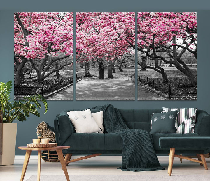 Lienzo decorativo para pared con árboles rosados ​​extragrandes