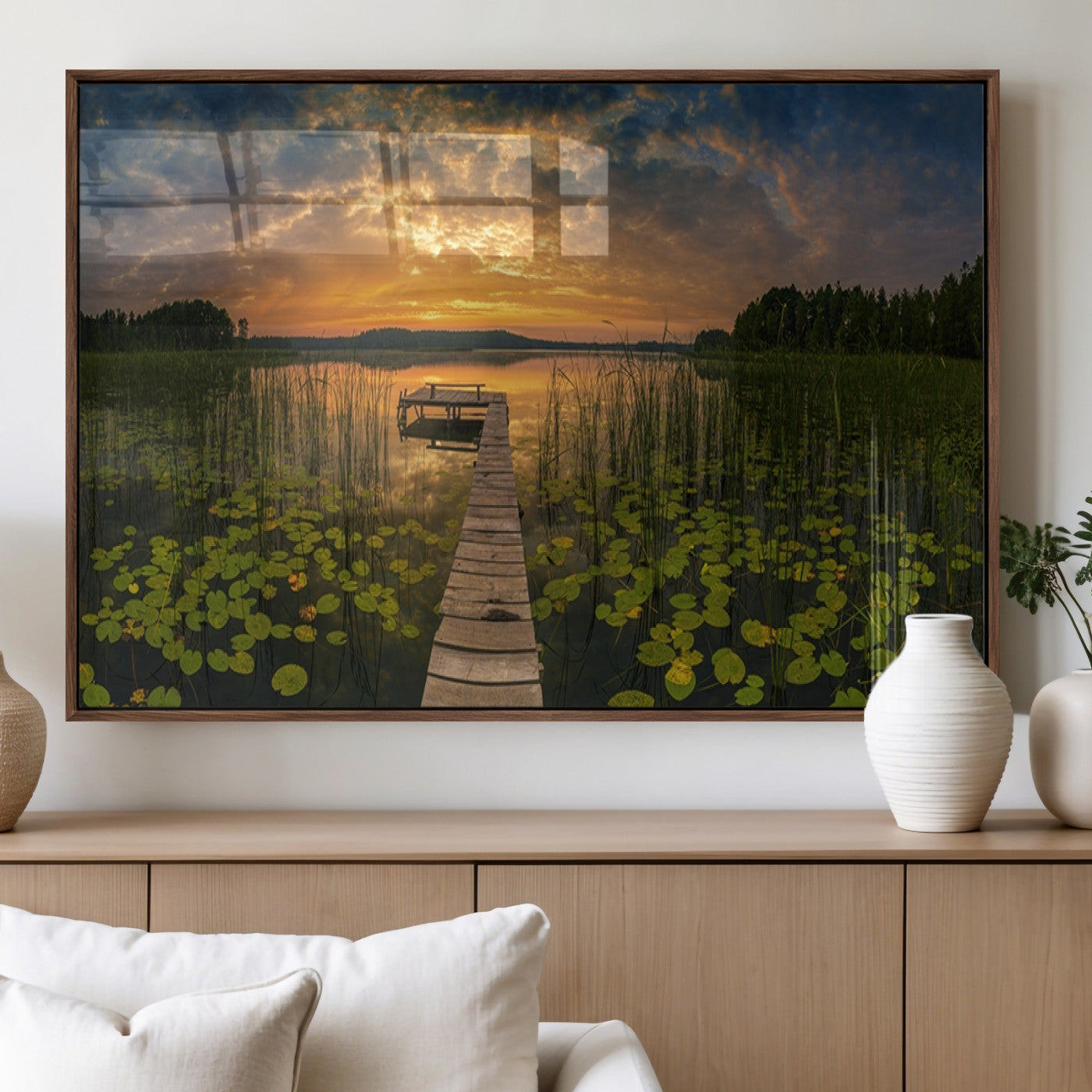 28103-MGV-FP-60X30-3P_Walnut-Lake and Flower Wall Art Canvas Print