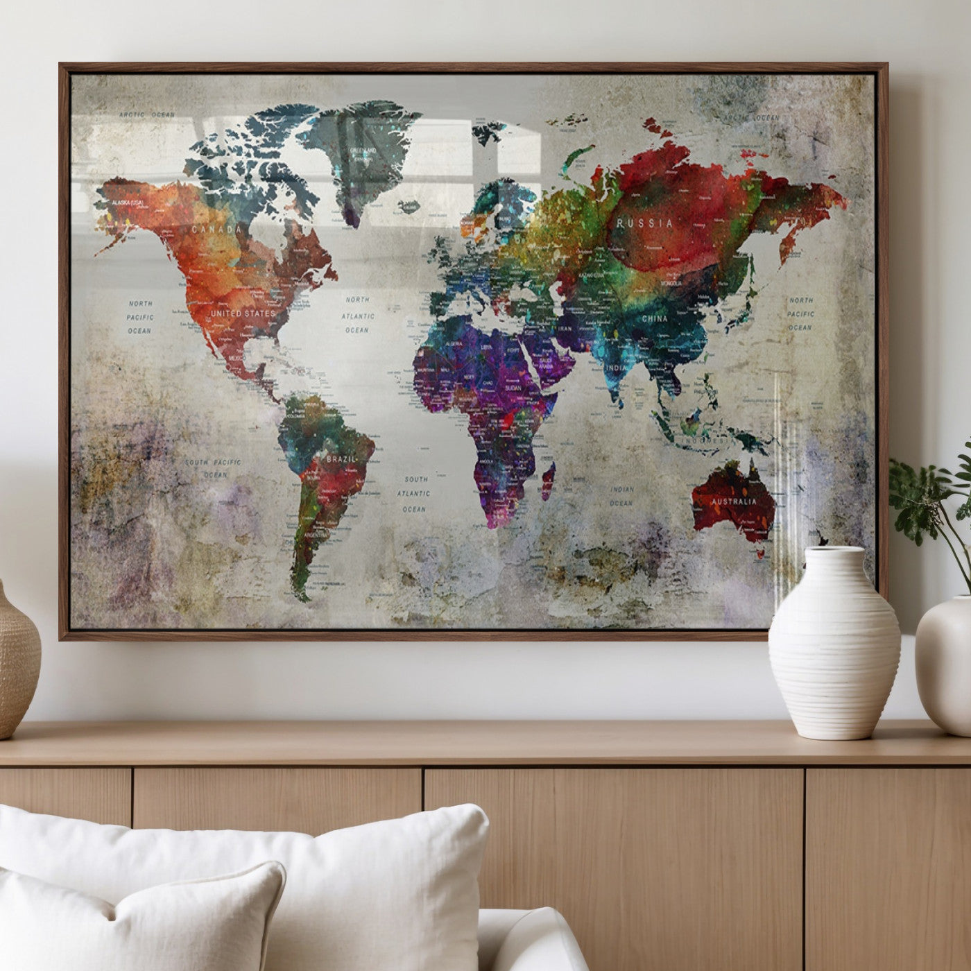 MGV-FP-36X24-3P - Push Pin World Map Canvas Print – Framed Wall Art for Couples to Track Their Travels – Anniversary