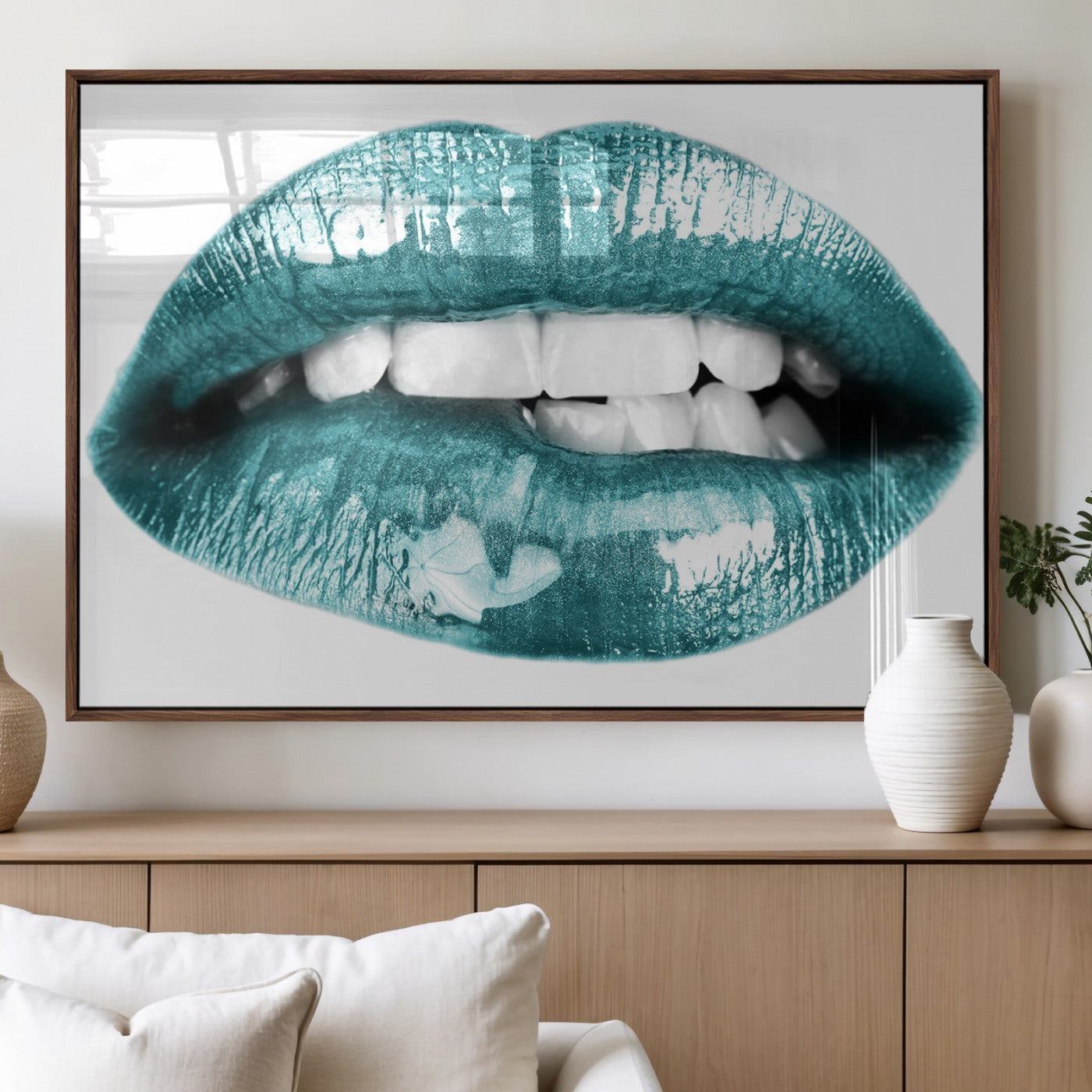 MGV-FP-60X30-3P - Blue Lips Wall Art Canvas Print