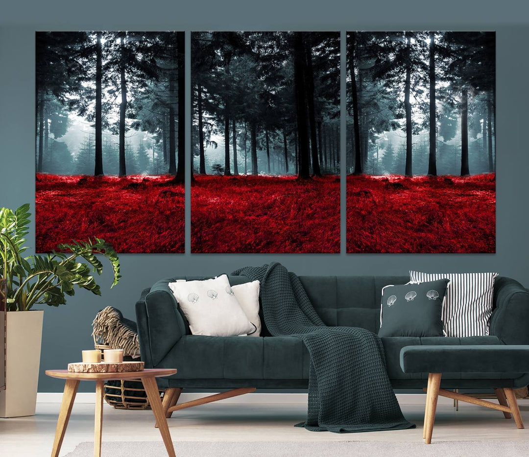 Bosque seductor con hojas rojas Impresión en lienzo Arte de pared grande Arte de lienzo de bosque Arte de paisaje de otoño Impresión de arte enmarcada