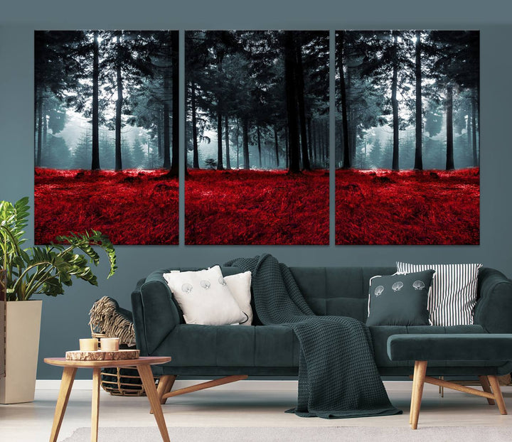 Bosque seductor con hojas rojas Impresión en lienzo Arte de pared grande Arte de lienzo de bosque Arte de paisaje de otoño Impresión de arte enmarcada