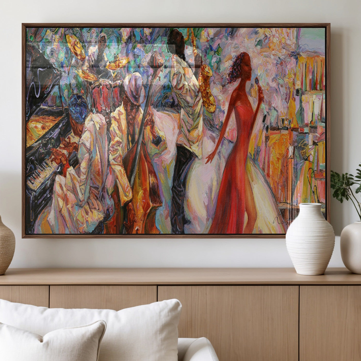 MGV-FP-60X30-3P - Abstract Afro American Jazz Canvas Wall Art | Music-Inspired Painting for Dining Room, Living Room,
