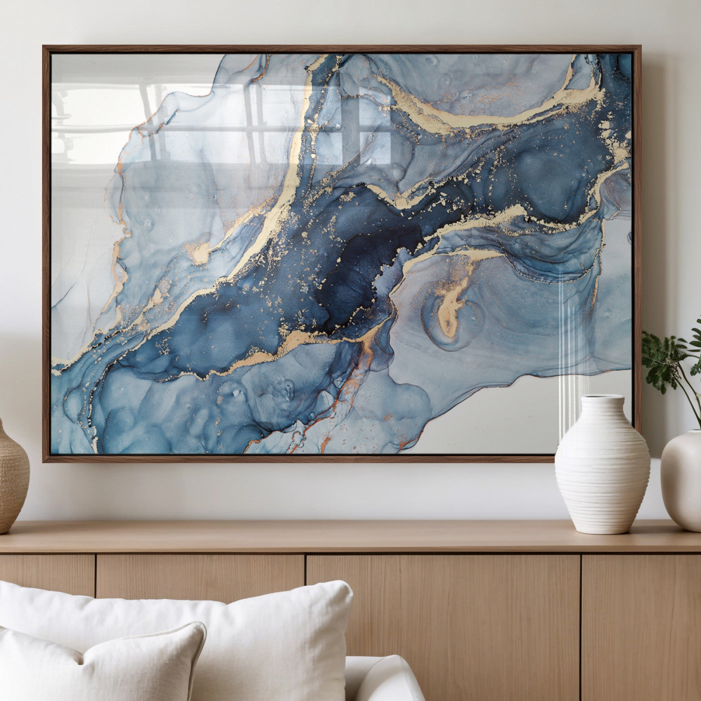33782-MGV-FP-60X30-3P_Walnut-Abstract Art Print - Blue Abstract Canvas Wall Art Print Abstract Art Fluid Effect Marble Wall Art
