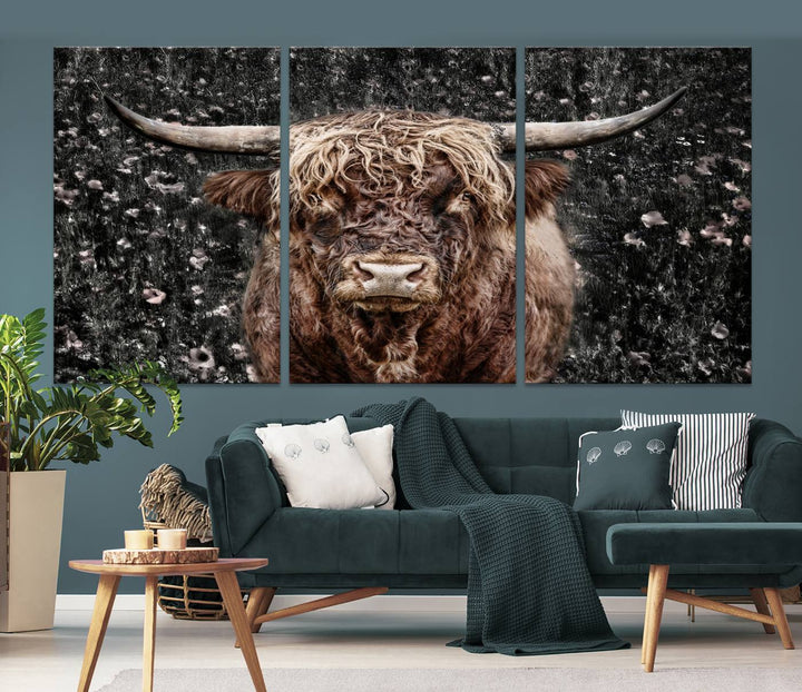 Scottish Highland Cow Cattle Art Print Farmhouse Wall Art Canvas Print