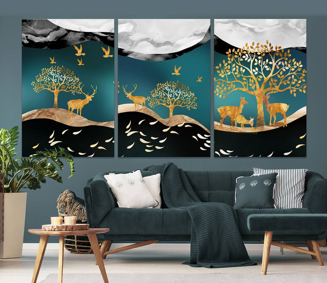 Maravilloso ciervo lienzo pintura extra grande arte de pared multi panel lienzo original enmarcado listo para colgar lienzo impreso obras de arte para sala de estar, dormitorio, música, habitación de niños, decoración de pared del hogar