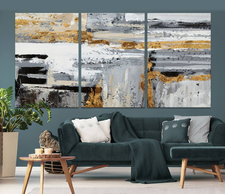 Abstract Painting Canvas Wall Art Print Paint Drip Art Brush Strokes Gray Artwork