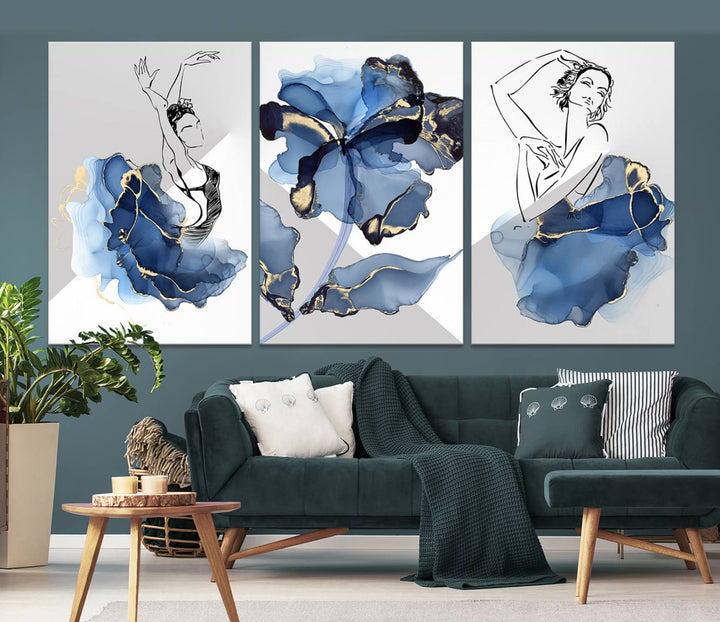 Watercolor Abstract Painting Artwork Walls Canvas Wall Art Print Blue Dancer