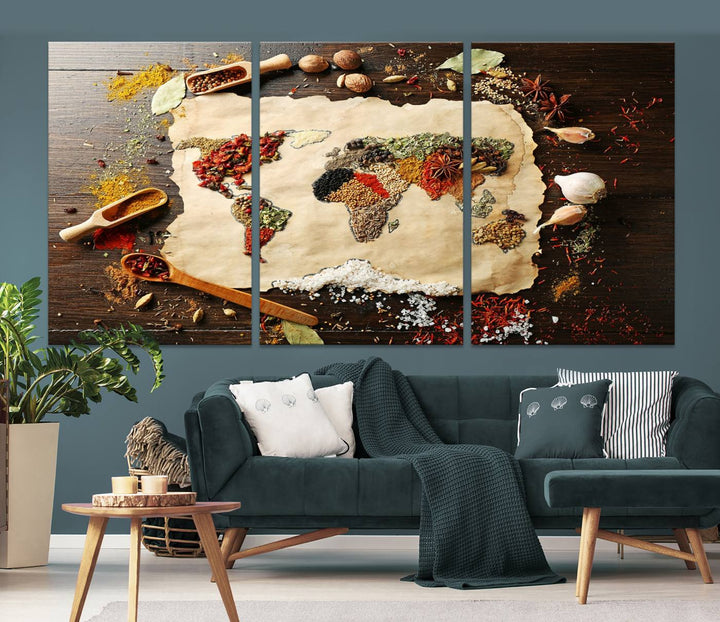 Spice World Map Artwork Canvas Wall Art Print World Map of Spices