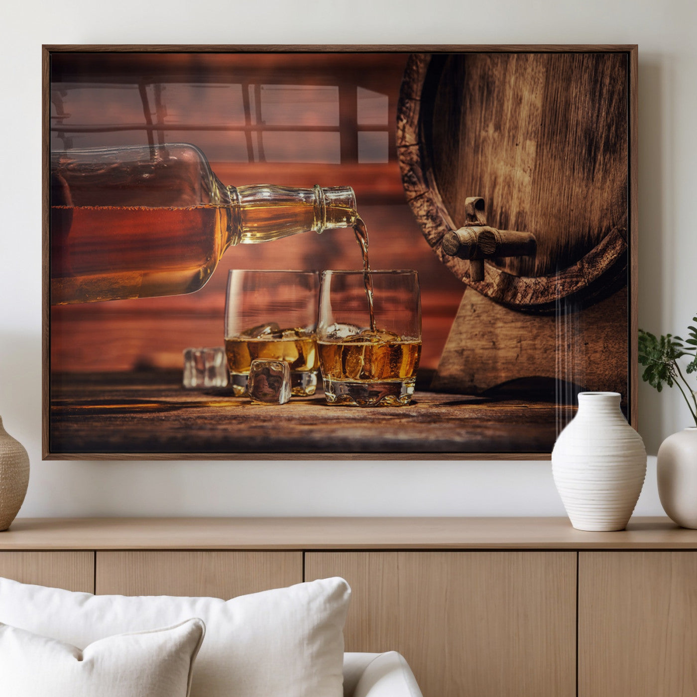MGV-FP-60X30-3P - Whiskey and Cigar Canvas Wall Art | 3 Panel Bar Room Decor for Home Lounge, Office, or Man Cave |