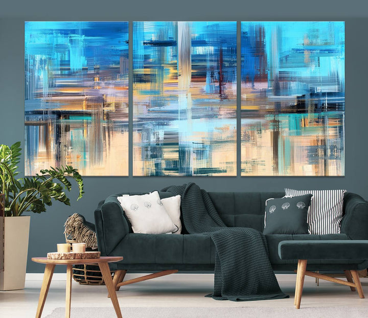 Contemporary Work of Art Blue Abstract Canvas Painting Wall Art Canvas Print