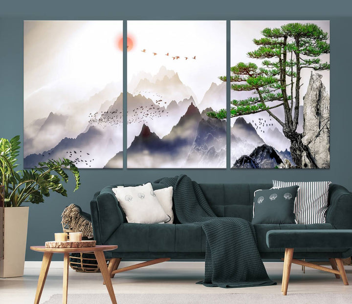 Japanese Tree Mountain Wall Art Canvas Print