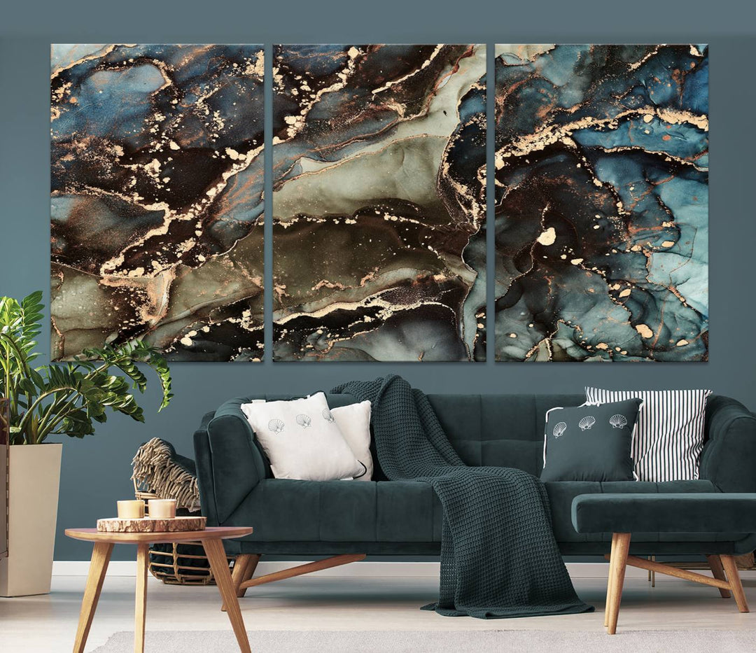 Black and Blue Marble Fluid Effect Wall Art Abstract Canvas Wall Art Print