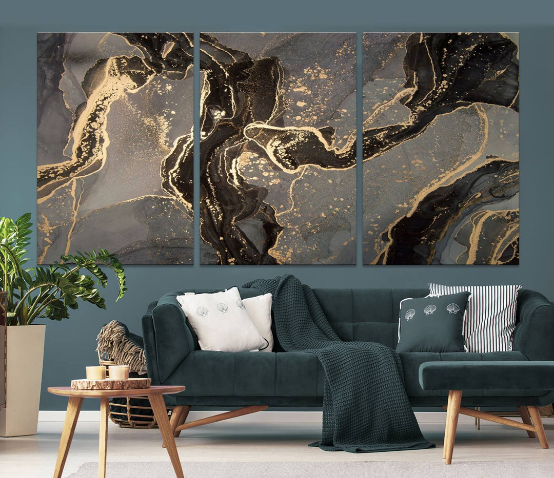 Gray Marble Fluid Effect Wall Art Abstract Canvas Wall Art Print