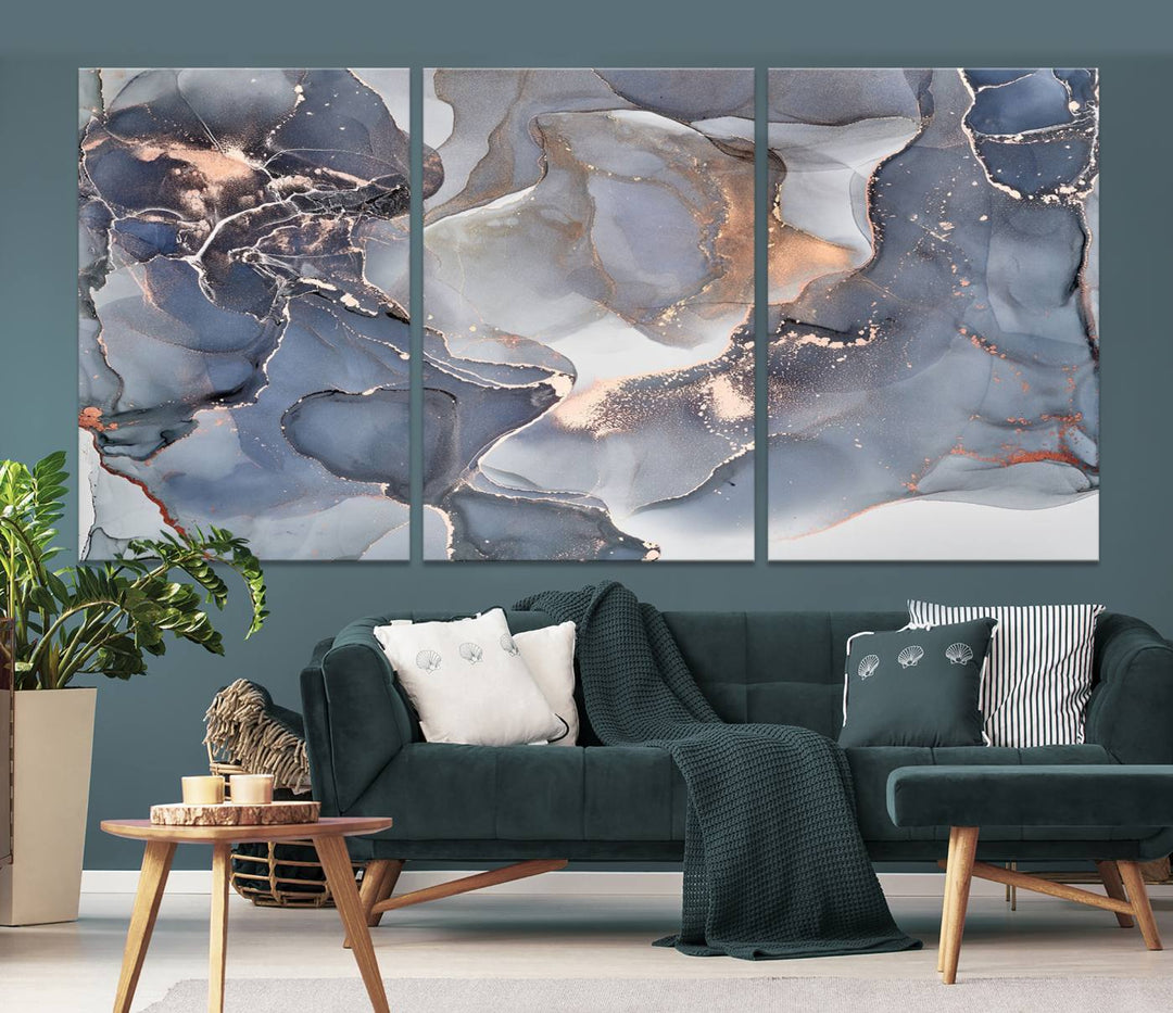 Contemporary Art Gray Gold Abstract Canvas Art Print