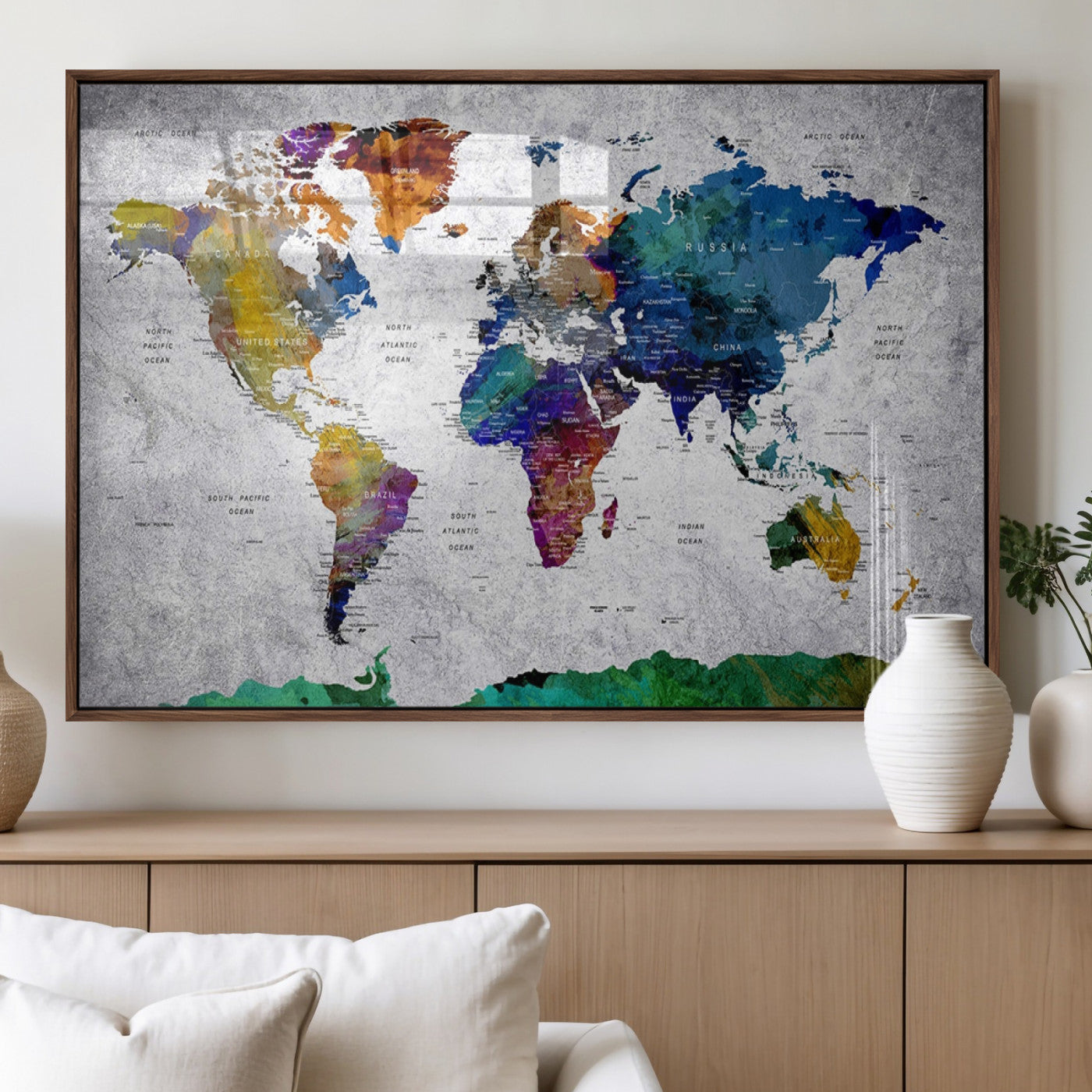 MGV-FP-36X24-3P - Push Pin World Map Canvas Print – Framed Wall Art for Couples to Track Their Travels – Anniversary