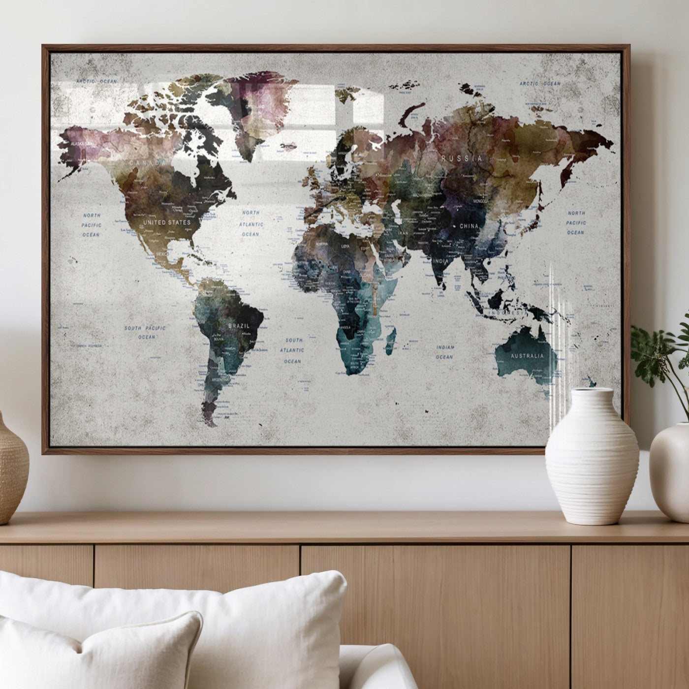 MGV-FP-36X24-3P - Push Pin World Map Canvas Print – Framed Wall Art for Couples to Track Their Travels – Anniversary