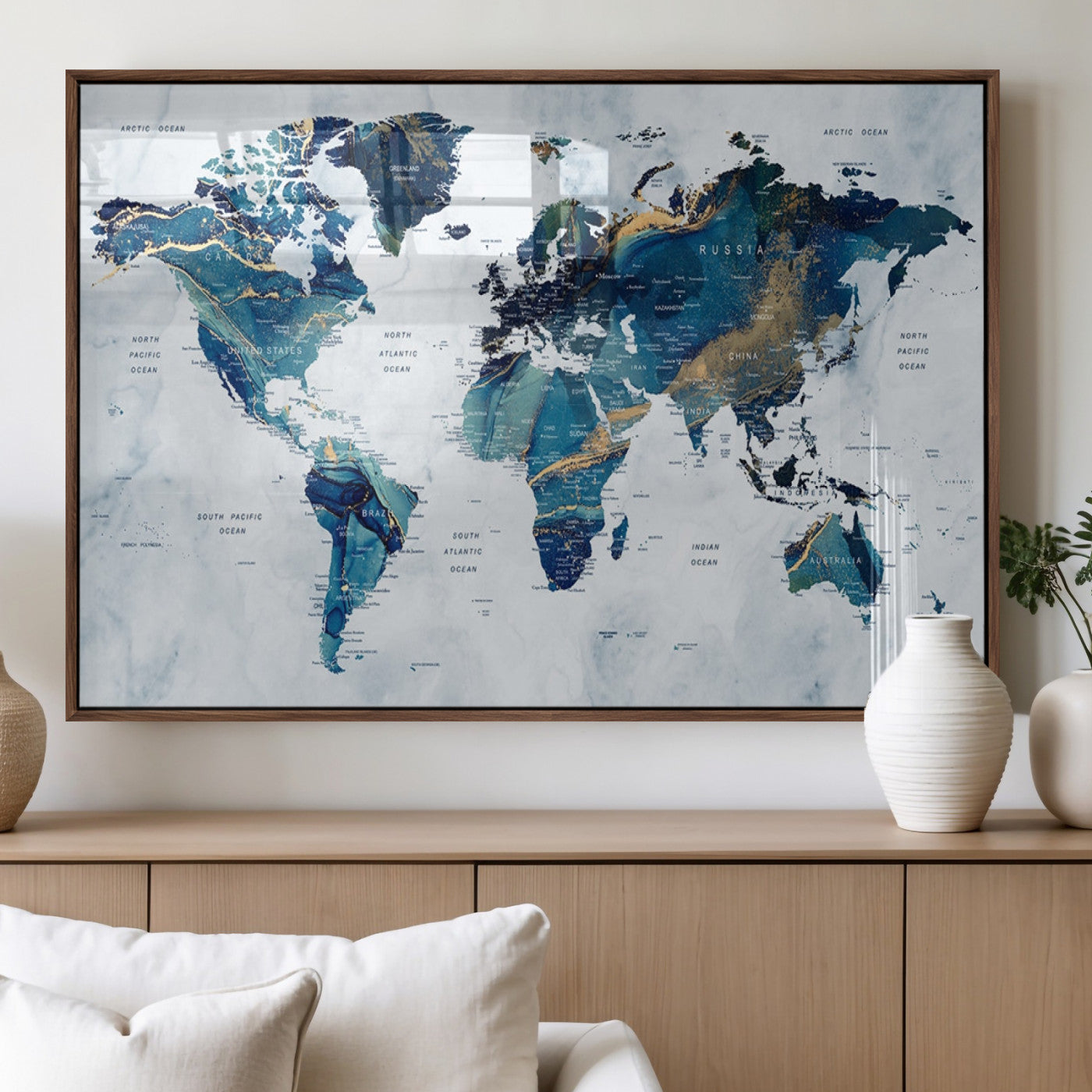 MGV-FP-36X24-3P - Push Pin World Map Canvas Print – Framed Wall Art for Couples to Track Their Travels – Anniversary
