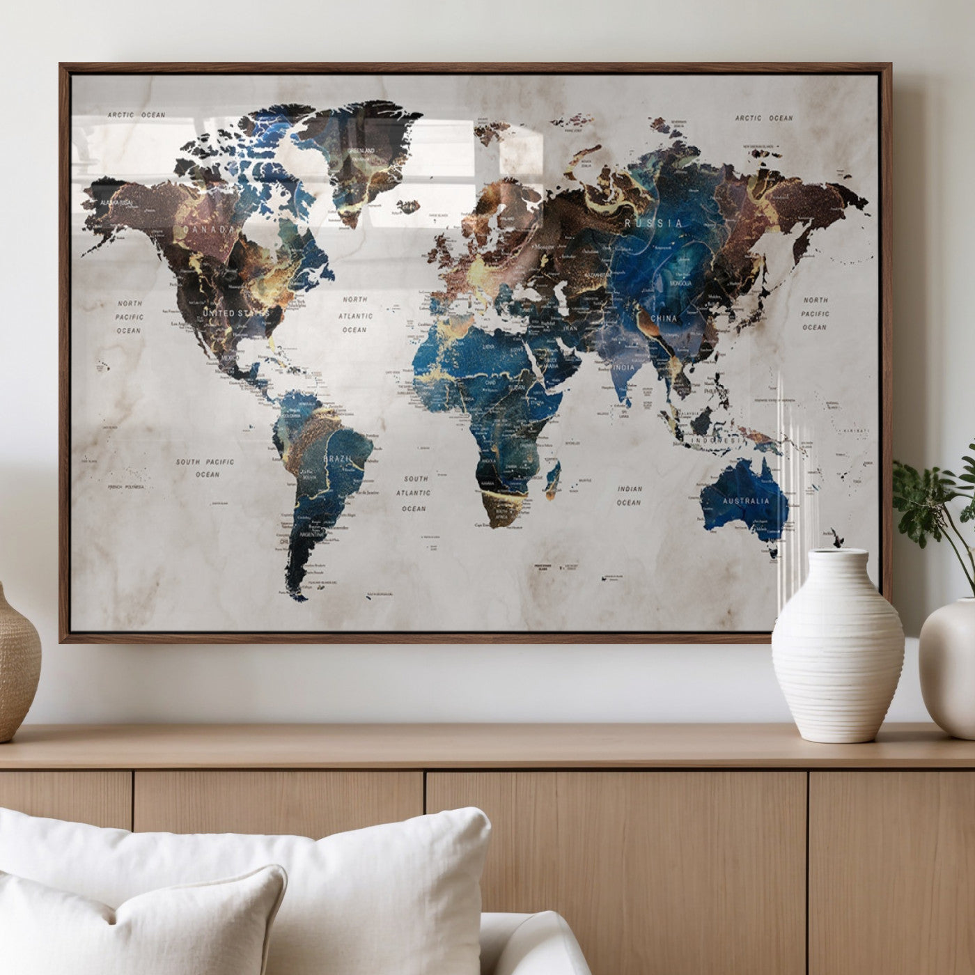 MGV-FP-36X24-3P - Push Pin World Map Canvas Print – Framed Wall Art for Couples to Track Their Travels – Anniversary