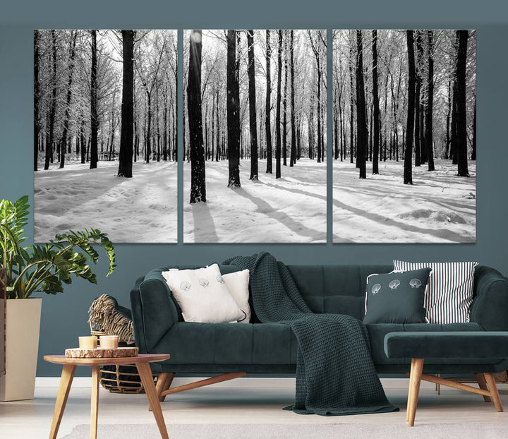 Arte de pared grande, bosque de invierno, álamos, impresión en lienzo