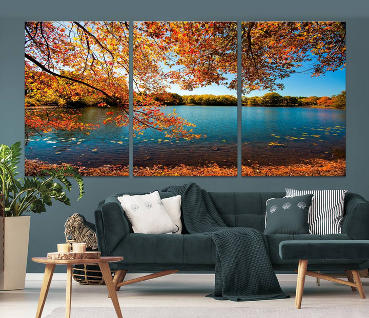 Arbre d'automne, lac d'automne, Art mural, impression sur toile