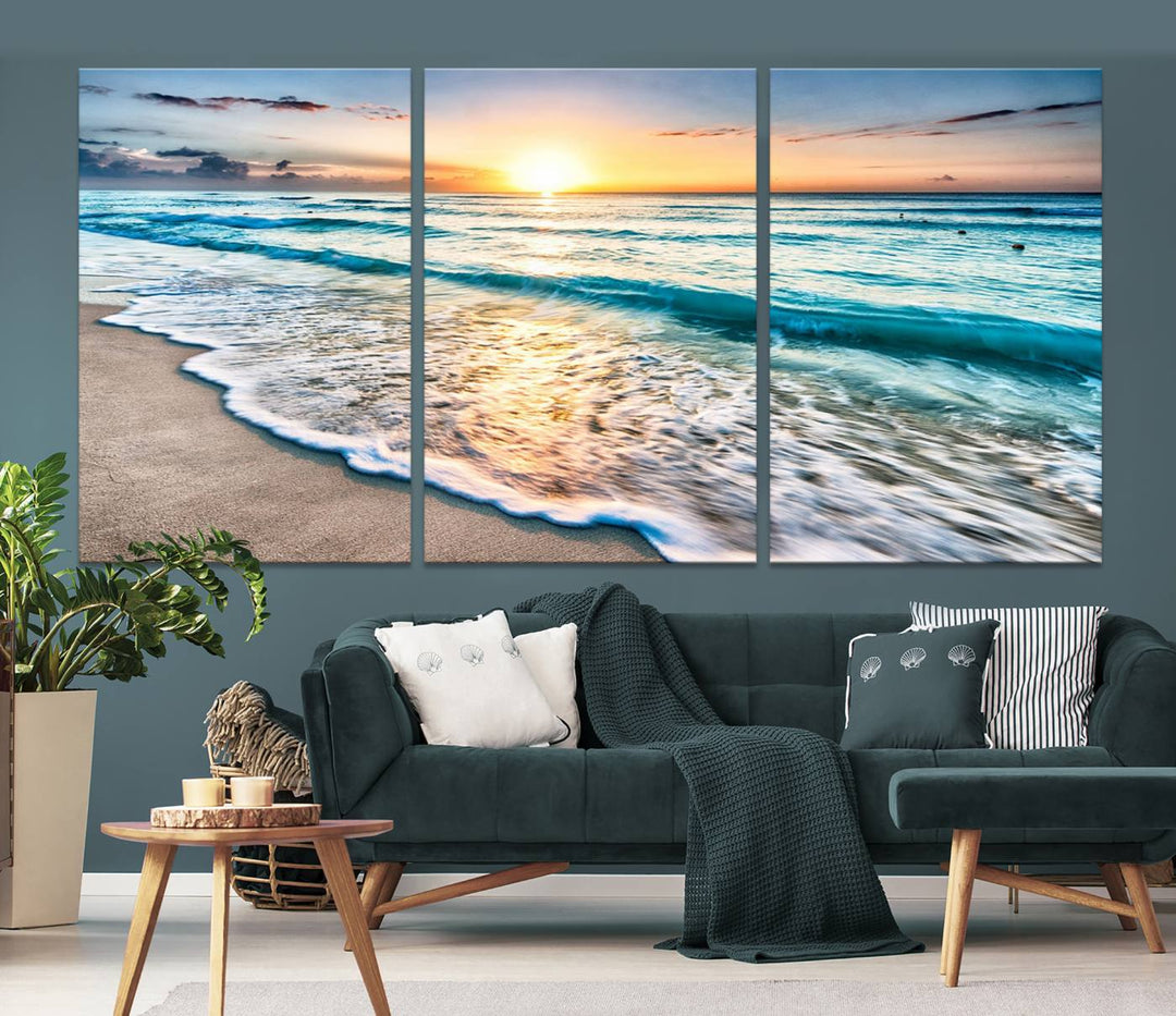 Ocean Beach Canvas Wall Art Beach Canvas, Coastal Sunset Tropical Island Beach Sunset Artwork Print for Living Room Home Office Decor, Beach Wall Art, Sea Wall Art