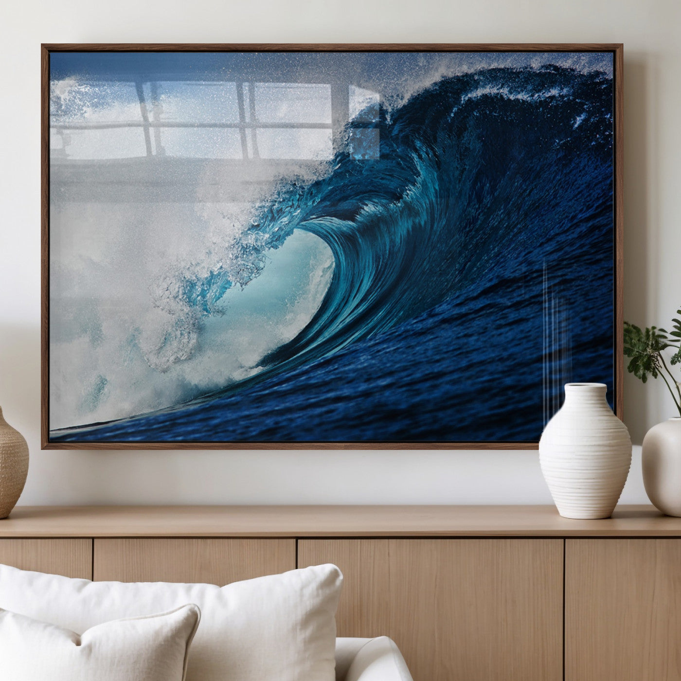 MGV-FP-36X24-3P - Ocean Wave at Sunset Canvas Art, Large Wall Print of Vibrant Water Waves, Coastal Art for Living