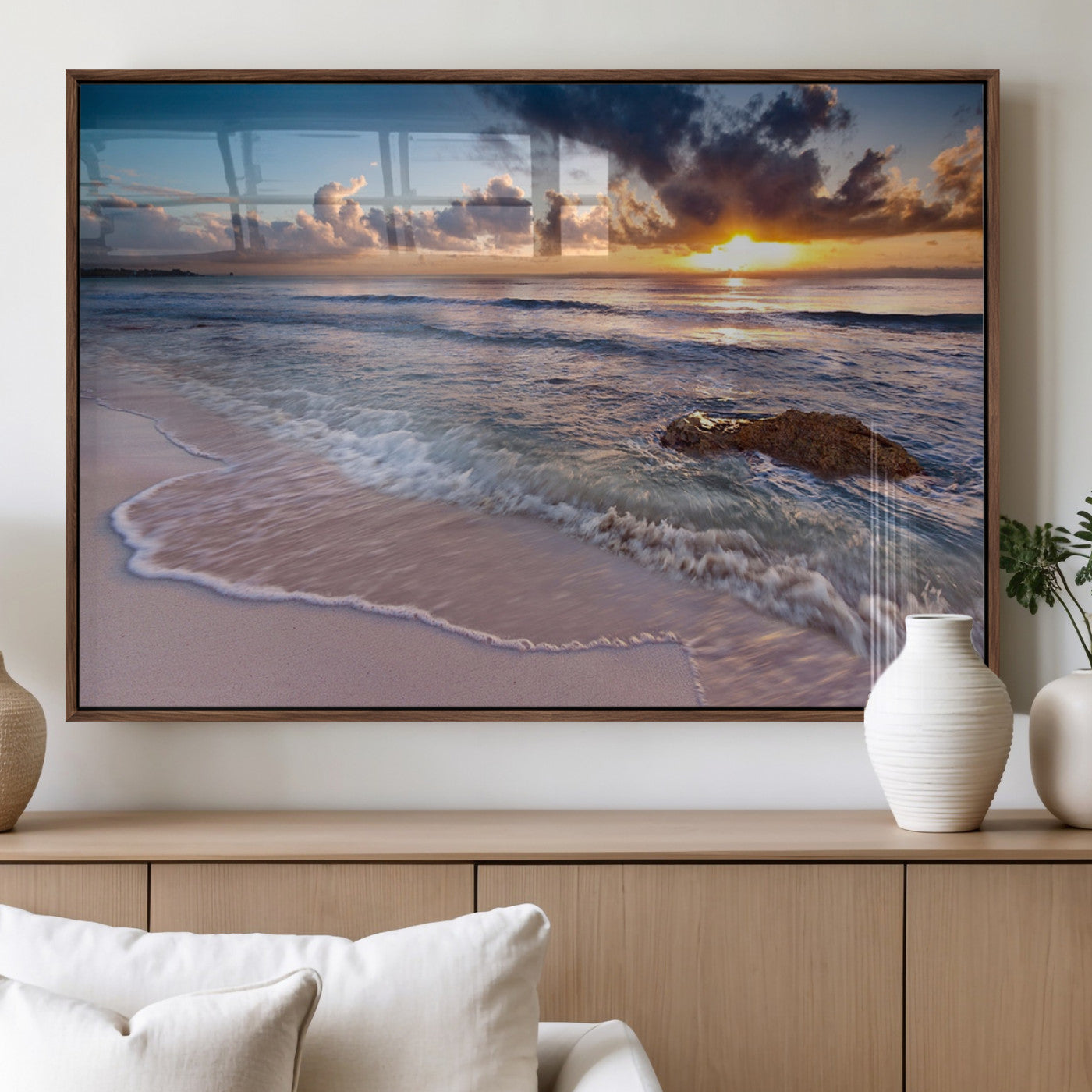 94906-MGV-FP-36X24-3P_Walnut-Sea Ocean Sunset Beach Wall Art Canvas Print