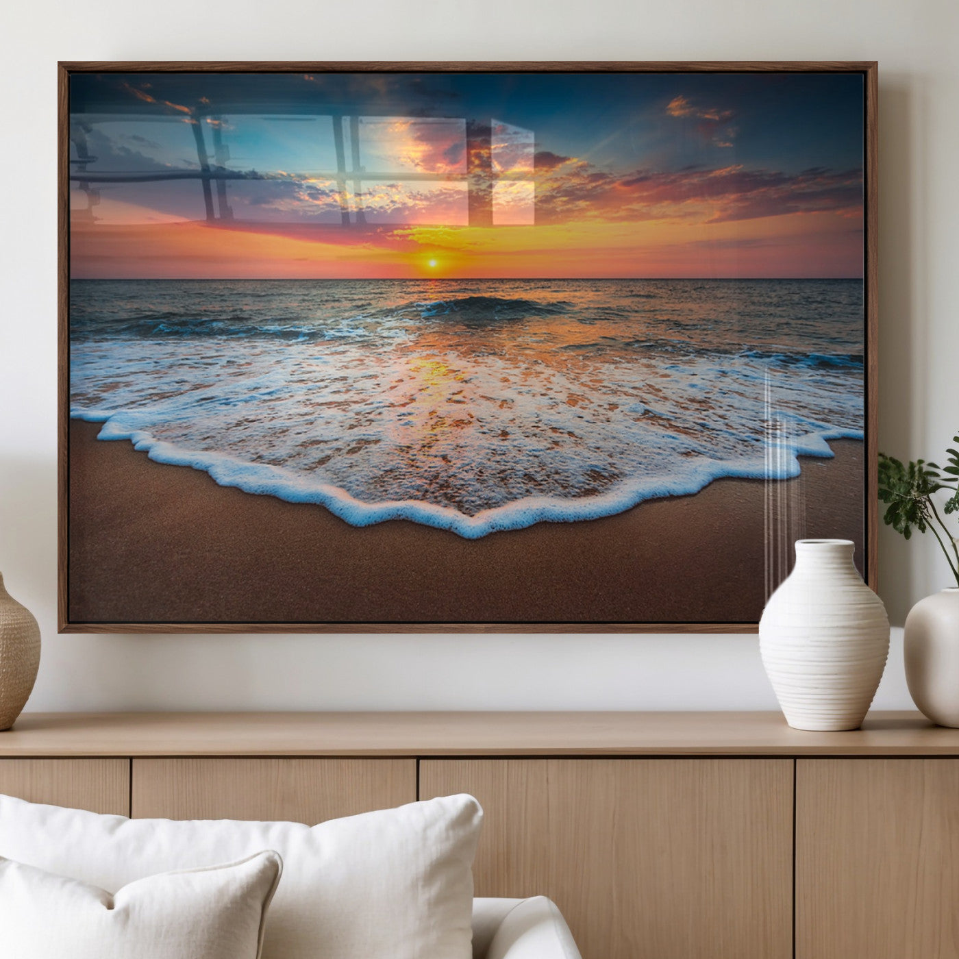 MGV-FP-36X24-3P - Sunset Beach Canvas Wall Art – Colorful Ocean Waves Triptych – Coastal Decor for Living Room or