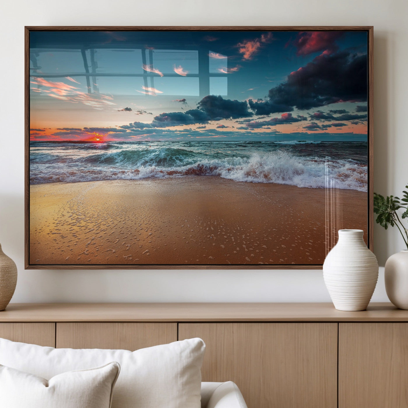 MGV-FP-60X30-3P - Sunset on Beach Wall Art Ocean Beach Canvas Print