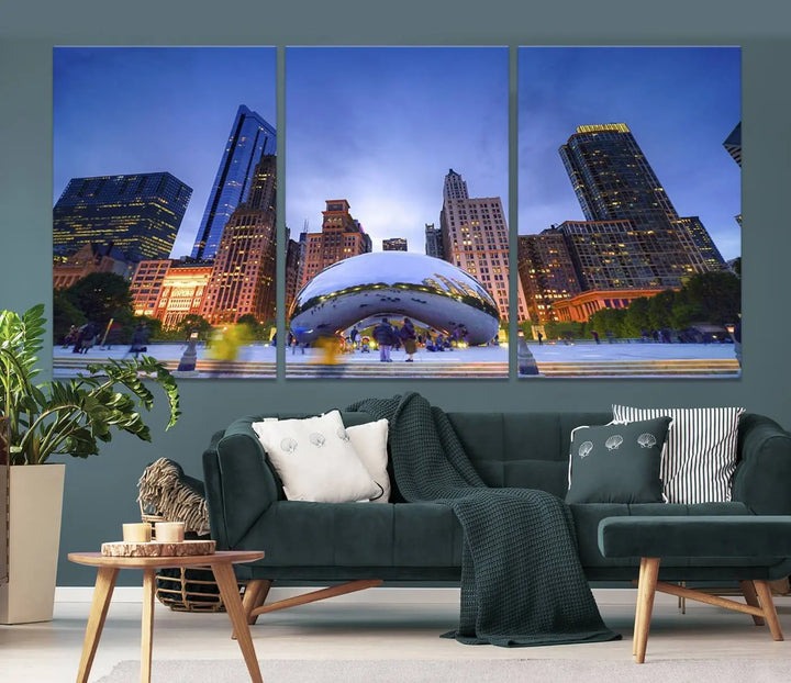 Chicago Night Skyline Wall Art City Cityscape Canvas Picture Print 