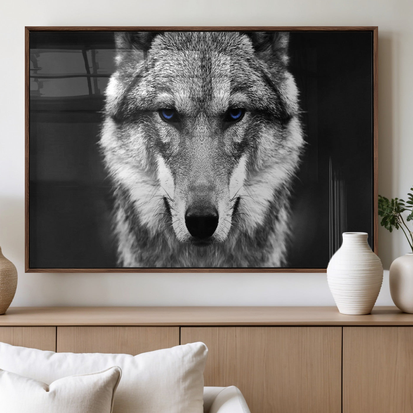 MGV-FP-36X24-3P - Black and White Wild Wolf Wall Art Canvas Print