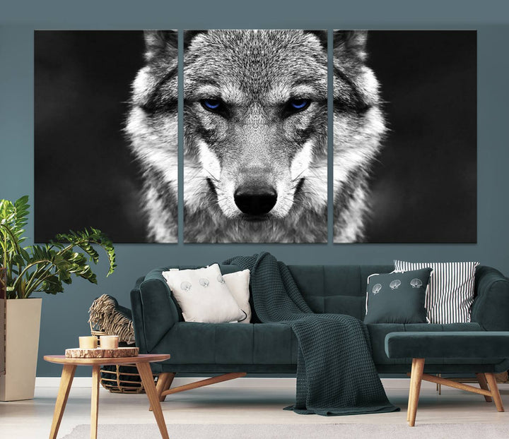 Art mural de loup sauvage noir et blanc Impression sur toile