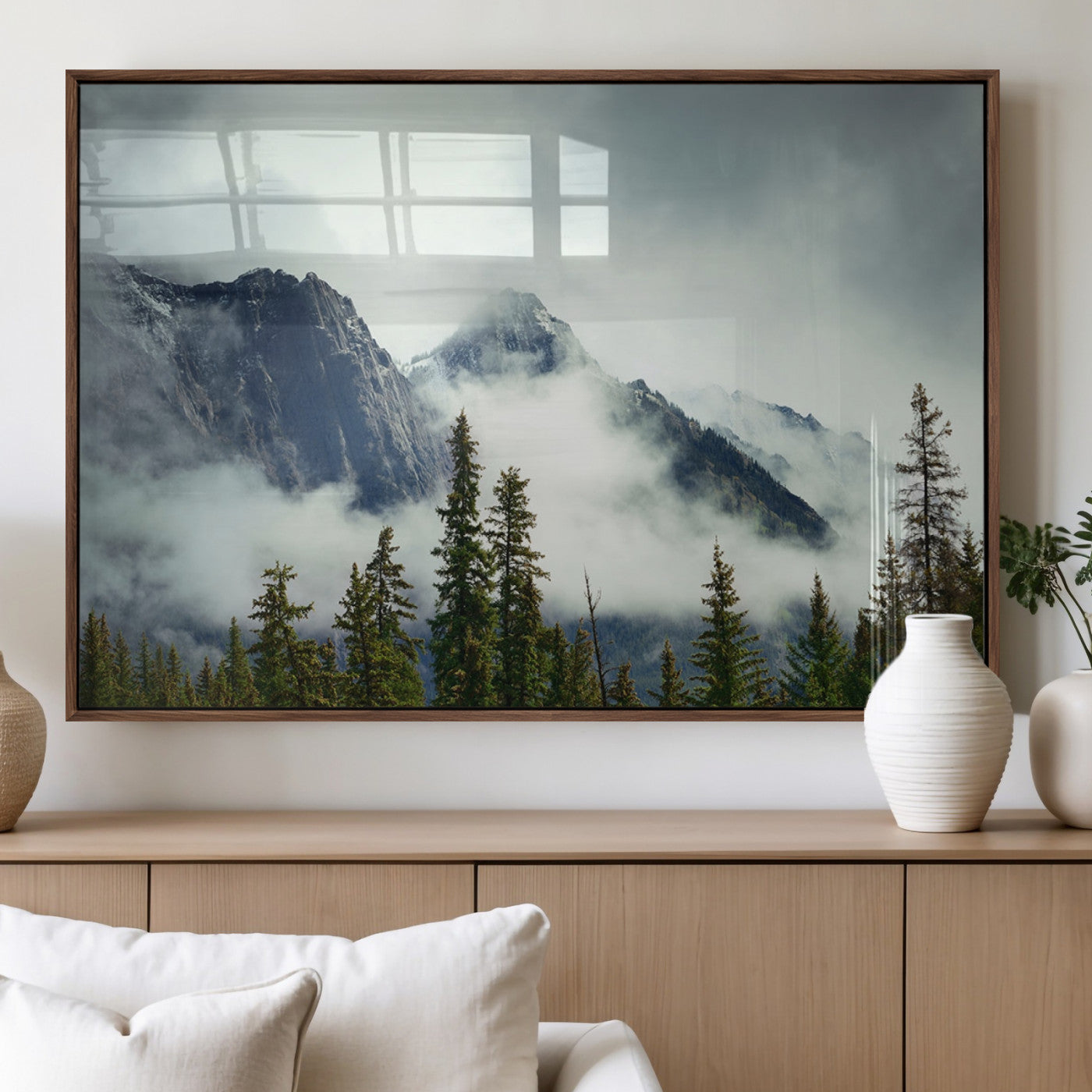 MGV-FP-36X24-3P - Mountain Mist Canvas Wall Art Print | 3-Panel Foggy Forest and Mountain Landscape | Large Giclee