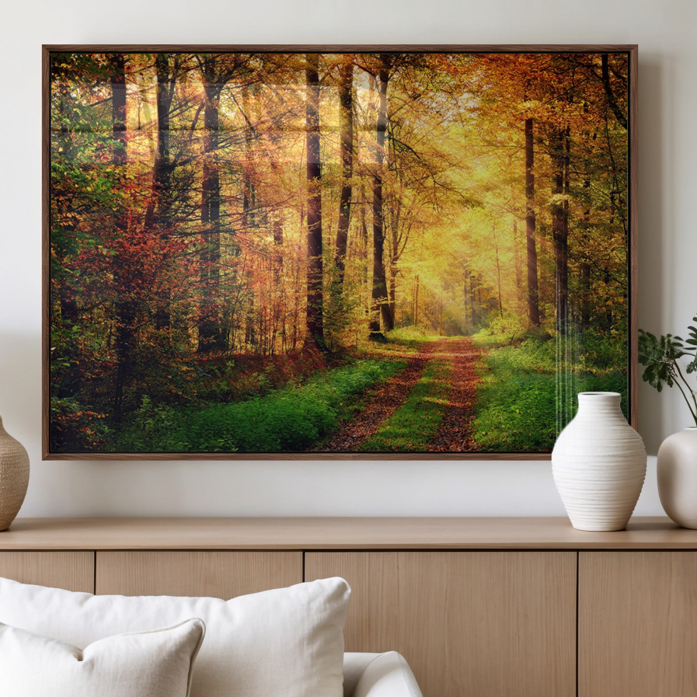 MGV-FP-36X24-3P - Forest Fall Wall Art Print - Sunlight Through Trees Wall Art Canvas Print