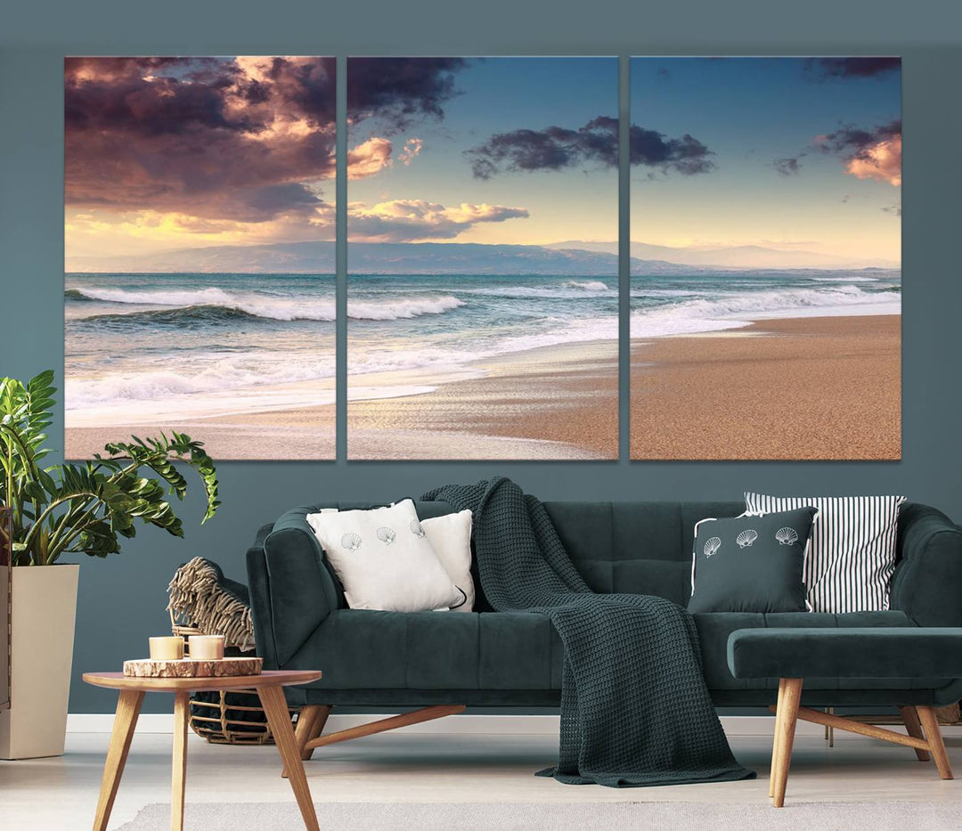 Cloudy Weather Beach Sunset Sunrise Wall Art Canvas Print