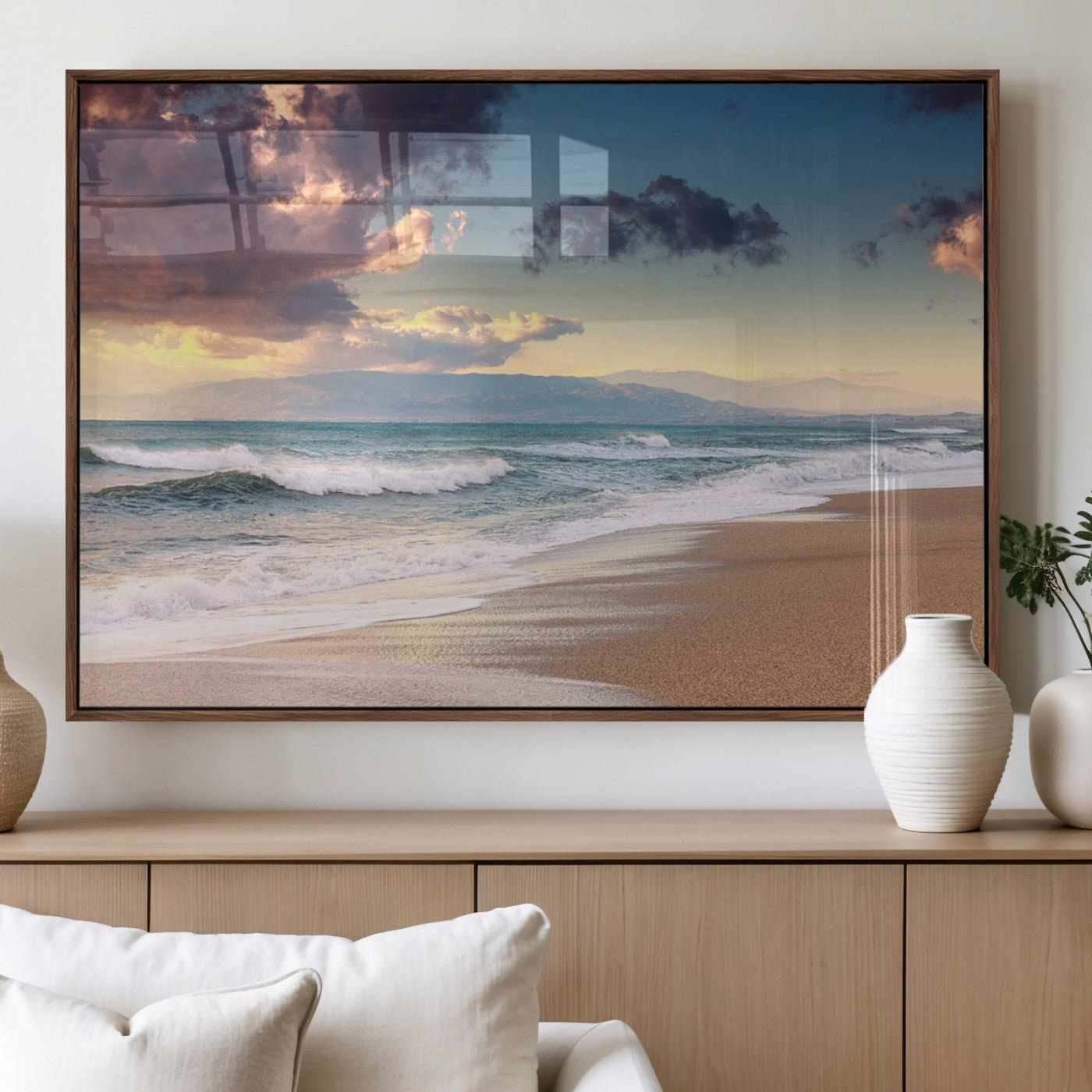 MGV-FP-36X24-3P - Cloudy Weather Beach Sunset Canvas Print | Sunrise Wall Art Canvas Print
