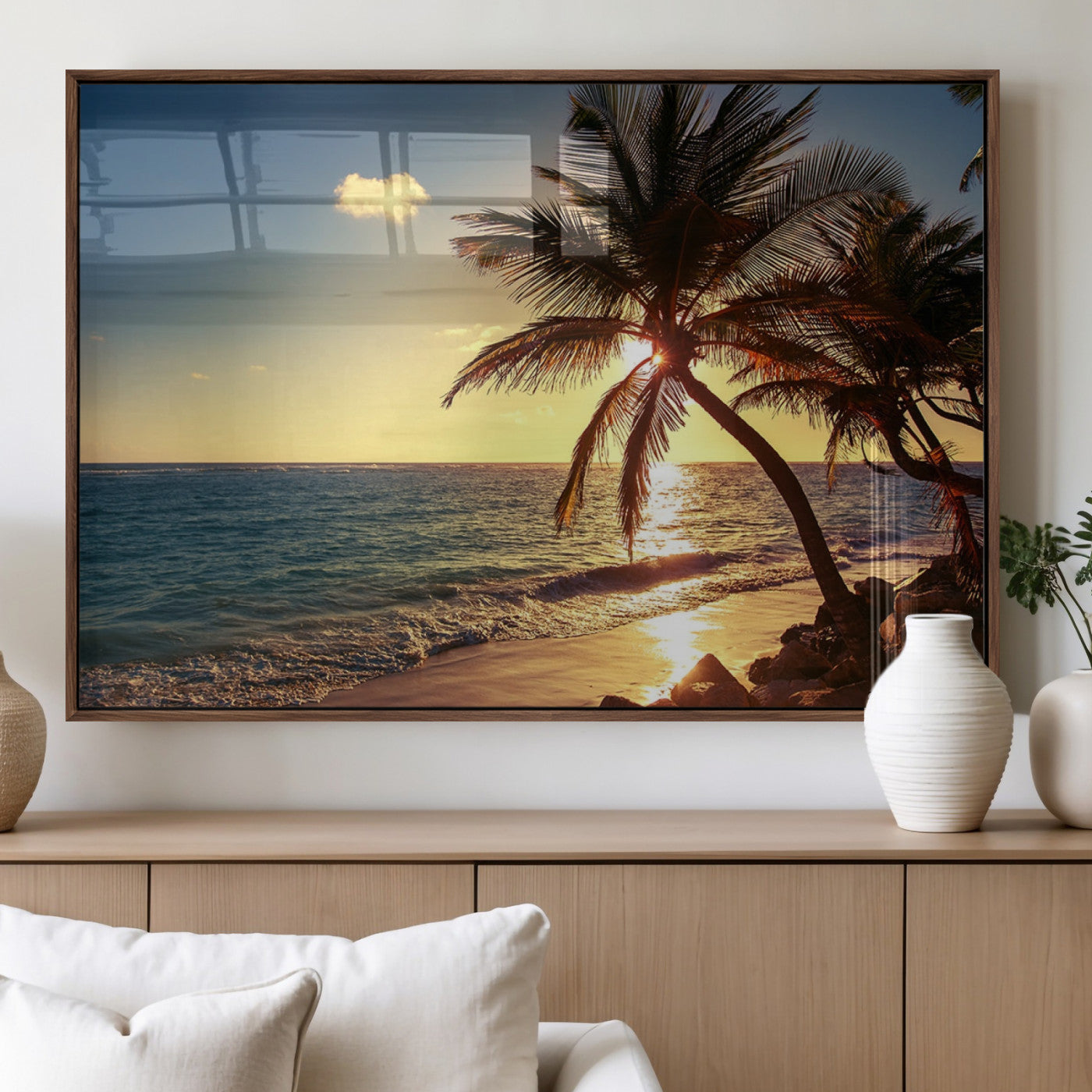 82710-MGV-FP-36X24-3P_Walnut-Sunset Palm Trees Wall Art Canvas Print