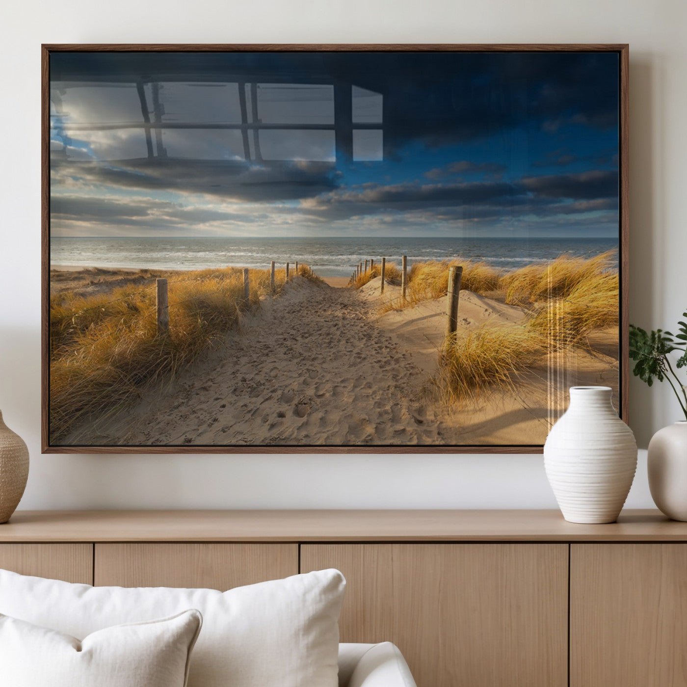 MGV-FP-36X24-3P - Ocean Beach Dark Clouds Wall Art Canvas Print