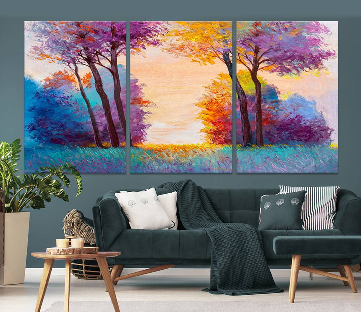 Oil Paint Effect Trees Wall Art Canvas Print features a UV-protective coating for lasting vibrancy.