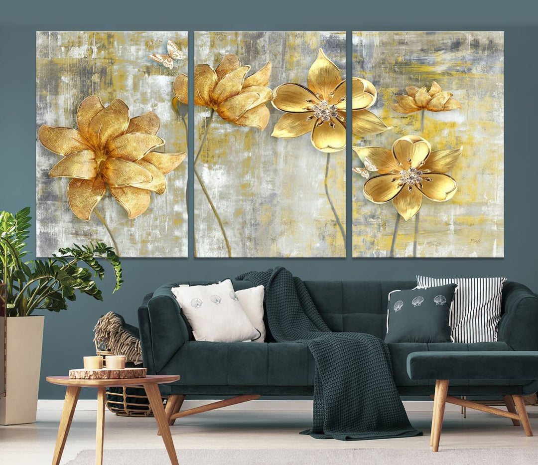 Golden Flowers Wall Art Canvas Print