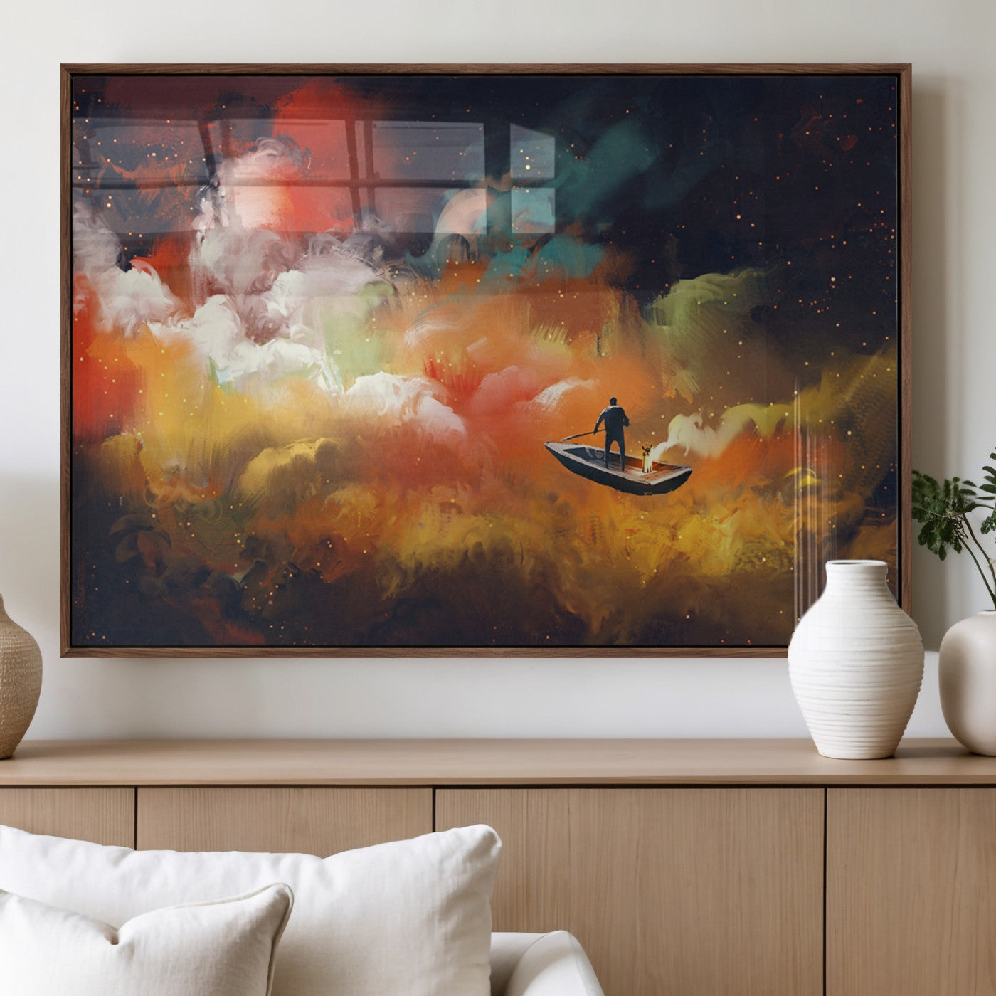 MGV-FP-36X24-3P - Surreal Space Adventure Canvas Wall Art – Dreamlike Abstract Galaxy Print – Framed and Ready to Hang for Living Room or Bedroom Decor