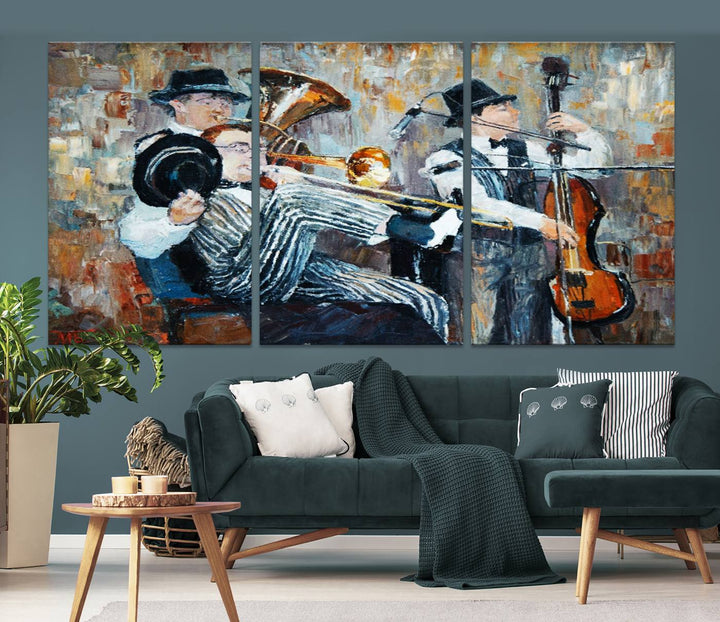 The Good Old Days Musicians Wall Art Canvas Print graces the wall, merging art with elegance. This museum-quality canvas comes with a UV-protective coating and is ready to hang.