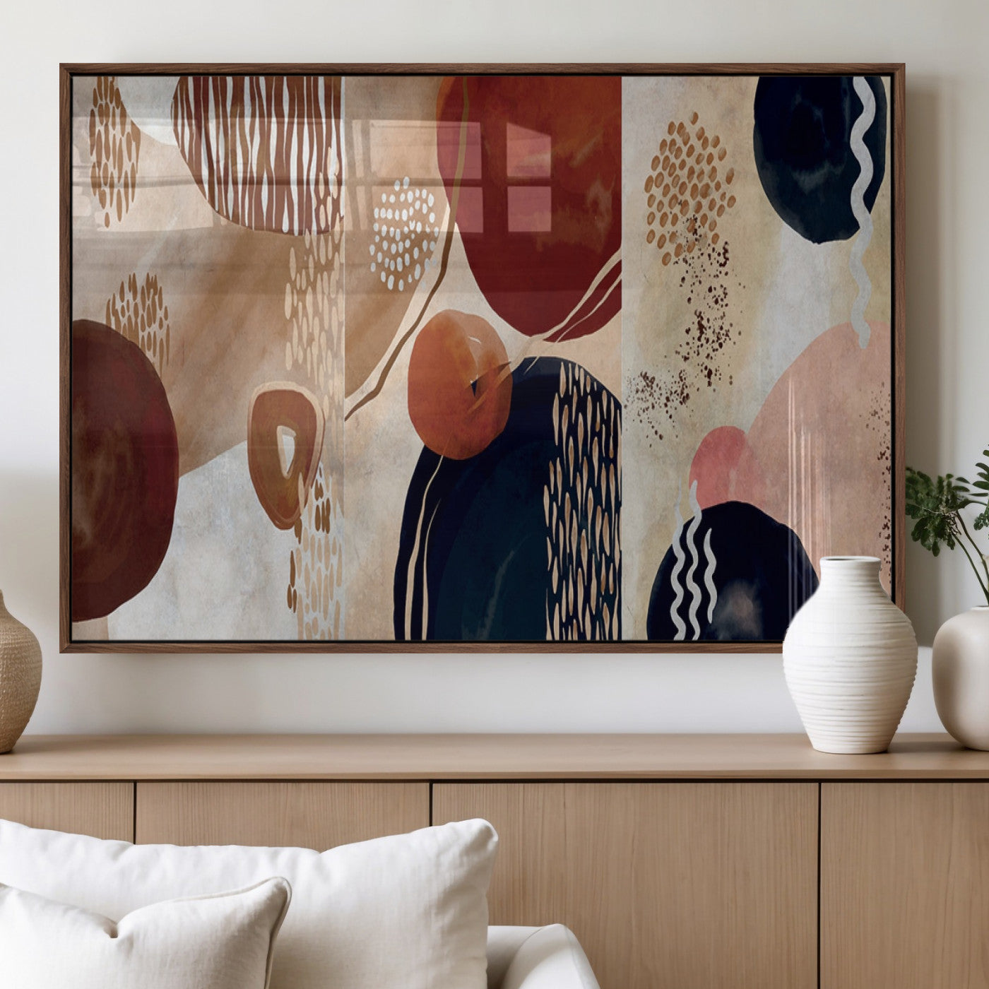 MGV-FP-36X24-3P - Boho Wall Art Canvas Print Set Mid-Century Prints Bohemian Wall Artwork Prints Boho Neutral