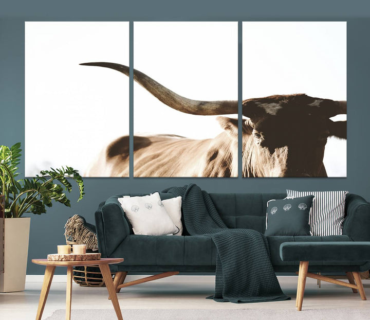 Texas Cow Longhorn Wall Art Canvas