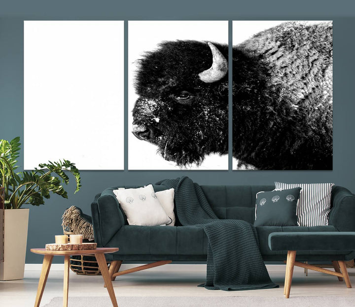 American Bison Wall Art - Buffalo Wall Art Black and White Canvas Print - Framed, Ready to Hang, Modern Nature-Inspired Artwork for Home and Office Decor